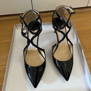 Jimmy Choo “Lancer 65” black patent heels, US size 7.5/8. New & never worn.